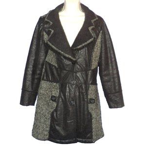 Dolce Cabo Womens Size M Cardigan Sweater Coat Above Knee Black Tweed Faux